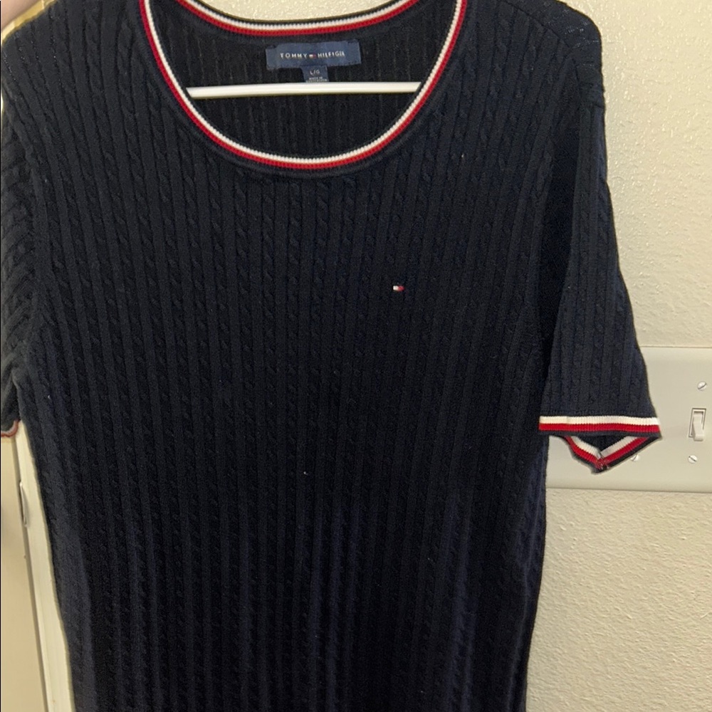 Women’s Tommy Hilfiger navy sweater Tee with Red and White Accents